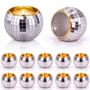 OBreezify 12 Pcs Gold Rim Disco Ball Candle Holder Glass Mirror Centerpiece | Mini Disco Balls Decor, Wedding Party Table Vase, Christmas Flameless Candle Holder OBreezify 12 Pcs Gold Rim Disco Ball Candle Holder Glass Mirror Centerpiece | Mini Disco Balls Decor, Wedding Party Table Vase, Christmas Flameless Candle Holder