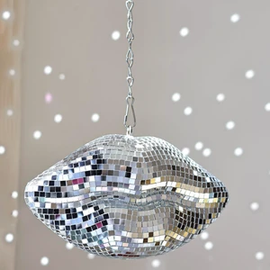 Disco Lips Decor, Hanging Disco Ball Ornament, Silver 8'' | Mirrored Lips Pop Art Decor Cute Handmade Gift for Girls Bedroom, Wedding, Retro Party, Christmas Disco Lips Decor, Hanging Disco Ball Ornament, Silver 8'' | Mirrored Lips Pop Art Decor Cute Handmade Gift for Girls Bedroom, Wedding, Retro Party, Christmas
