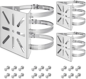 MorningRo 3 Pcs Universal Vertical Pole Mount for Security Camera WallMount | Stainless Steel Bracket with 6 Loop Metal Pole Bracket for CCTV Camera Indoor Outdoor Solar Panel LED Wall/ Stage Light
