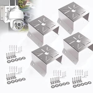 Universal Security Camera Corner Mount Bracket, Stainless Steel, 4 Pack | Fits for outside CCTV LED lights solar panels, 4 in wide devices, 16 gauge nonmagnetic, easy to install, hardware included. Universal Security Camera Corner Mount Bracket, Stainless Steel, 4 Pack | Fits for outside CCTV LED lights solar panels, 4 in wide devices, 16 gauge nonmagnetic, easy to install, hardware included.