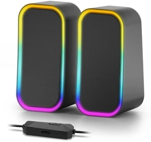 TONE JOY N-536 Computer Speakers, USB & 3.5mm AUX Input, RGB Light, Black | Plug-and-play, 2.0 Stereo sound ,RGB lighting, Compact size TONE JOY N-536 Computer Speakers, USB & 3.5mm AUX Input, RGB Light, Black | Plug-and-play, 2.0 Stereo sound ,RGB lighting, Compact size