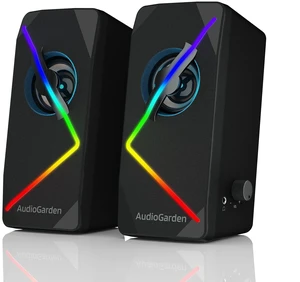 LTC AudioGarden AG-201 Computer Speakers, 2.0 Channel Wired RGB Desktop Gaming Speakers with Touch-Control 9 Colorful LED Backlit Modes, Enhanced Stereo Bass and Volume Knob, USB Powered/3.5mm Cable LTC AudioGarden AG-201 Computer Speakers, 2.0 Channel Wired RGB Desktop Gaming Speakers with Touch-Control 9 Colorful LED Backlit Modes, Enhanced Stereo Bass and Volume Knob, USB Powered/3.5mm Cable