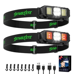 Skywolfeye Headlamp Flashlight Rechargeable,LED Headlight Camping, Hiking | Ultra-Light, with White Red Light, Lightwhight,2-Pack Waterproof,Super Bright, 7 Modes for Outdoor Running Reparing Fishing