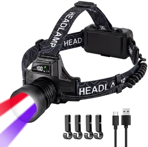 Mavtrail LED Headlamp Rechargeable Head Lamp with White/Red/UV Black Light | Super Bright, Motion Sensor,12 Modes,Adjustable Focus, Waterproof Headlight for Hardhat Camping Hunting Pet Urine Detection