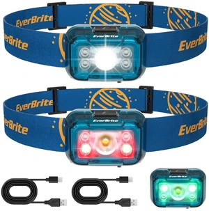 EverBrite Rechargeable Headlamp, 2 Pack Head Lamp for Kids & Adults | White Red Green Light, 350 Lumen, Memory Function, 120° Tiltable, IP54 Waterproof, Lightweight for Camping, Emergency Use EverBrite Rechargeable Headlamp, 2 Pack Head Lamp for Kids & Adults | White Red Green Light, 350 Lumen, Memory Function, 120° Tiltable, IP54 Waterproof, Lightweight for Camping, Emergency Use