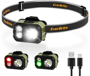 EverBrite 400LM Ultralight Headlamp, 1.59oz Head Lamp with Hat Clip | IP67 Waterproof, Rechargeable, White Red Green Light, 120° Tiltable, 7 Modes with Turbo, For Running, Camping, Backpacking EverBrite 400LM Ultralight Headlamp, 1.59oz Head Lamp with Hat Clip | IP67 Waterproof, Rechargeable, White Red Green Light, 120° Tiltable, 7 Modes with Turbo, For Running, Camping, Backpacking