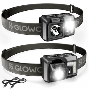 Led Headlamp Rechargeable, Super Bright Headlight Flashlight with Red Light | Motion sensor head lights for forehead, 5 modes, lightweight & waterproof for outdoor camping running fishing (2,Black)