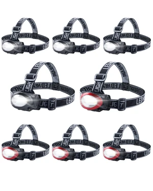 Lichamp Camping Headlamp Flashlight 8 Pack, Outdoor Super Bright COB | Head Lamp Gear for Running, Hiking, Walking, Climbing, Fishing, Hunting, Jogging, Headlight Multipack for Adults, Kids