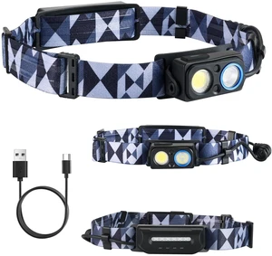 LED Rechargeable Headlamp, 1000LM Motion Sensor Headlight Spotlight & Floodlight, 90° Tilt, Reflective Battery Pack, IPX4 Waterproof, Comfortable Split Design for Camping Hiking Running Fishing