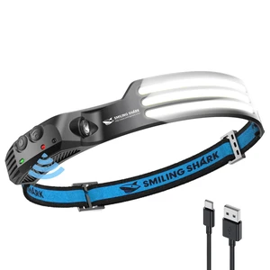 Smiling Shark Integrated LED Headlamp, 230°Wide Angle 3 White Light Strips Waterproof Headlight with Sealed Non-Removable Built-in Battery for Outdoor Night Work