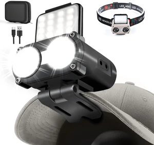 Hopedone 2-in-1 Rechargeable Headlamp & Hat Light, 800LM Clip-On Cap Light | 5 light modes, red light, 180° adjustable beam, up to 80H runtime for work & campingBlack,1 pack