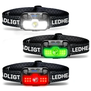 HOKOILN 3-Pack 1300LM LED Headlamp Rechargeable with Green & Red Light | 7 modes, spotlight & floodlight, motion sensor, 90° adjustable, waterproof, for hunting, camping, running, hiking, fishing