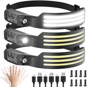 Eatelsin Rechargeable Headlamp,LED Head Lamp 3PCS,Head Lights for Forehead | Motion Sensor, Hard Hat Light, Bright Wide Beam,6 Mode Headband Light,Headlight for Adults Mechanic Camping Essentials Gear