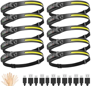 FITLCHZ New LED Headlamp Rechargeable, 230° Wide Beam Head Lamp for Forehead, 6Mode Hard Hat Light for Adults, Flashlight for Work, Hiking, Running, Camping Essentials Gear, Gifts for Men (10Pack) FITLCHZ New LED Headlamp Rechargeable, 230° Wide Beam Head Lamp for Forehead, 6Mode Hard Hat Light for Adults, Flashlight for Work, Hiking, Running, Camping Essentials Gear, Gifts for Men (10Pack)