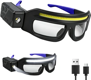 BSummit LED Glasses Rechargeable Headlight with Motion Sensor and Touch Control, 5 Modes, USB-C Light Up Eyewear 350-500lm IPX4 Waterproof for Running Camping Fishing Cycling Hiking (Blue)