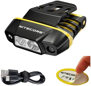 Nitecore NU11 Clip-On Cap Light and Headlamp, 150 Lumen Bright, USB-C Rechargeable, 90 Degree Adjustable for Fishing Camping and Work with Hands-Free Motion Sensor, White and Red LEDs and Sticker