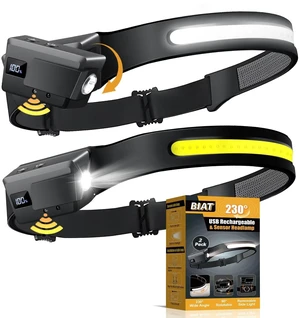 LED Headlamp Rechargeable 2PCS, 230° Wide Beam Headlight with Motion Sensor, 90° Rotation and Removable Head Lights for Forehead, 5Mode Head Lamp for Adults, Camping Essentials Gear for Hiking