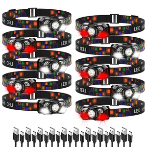 KunHe 10 Pack led Rechargeable Headlamp Flashlight Headlight Motion Sensor 10 Mode for Outdoor Camping Gear Hiking Fishing Running Cycling Headlight Emergency Lights for Home
