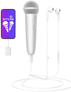 PUREMIC Singing Microphone with Earphone, Ideal for Vocal Recording, Podcasting, Live Streaming, Gaming, Compatible with Smule & Starmaker & Stingray, USB-C Dongle & Lightning Adapter, White PUREMIC Singing Microphone with Earphone, Ideal for Vocal Recording, Podcasting, Live Streaming, Gaming, Compatible with Smule & Starmaker & Stingray, USB-C Dongle & Lightning Adapter, White