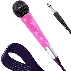 RhymKawa Black XLR Wired Vocal Microphone with Pink Rhinestone Sleeve | Wired Mic Uses Cardioid Pickup For Focused Vocals; 11.5-Ft Lead And Pink Crystal Cover and Band Suit Stage Or Karaoke RhymKawa Black XLR Wired Vocal Microphone with Pink Rhinestone Sleeve | Wired Mic Uses Cardioid Pickup For Focused Vocals; 11.5-Ft Lead And Pink Crystal Cover and Band Suit Stage Or Karaoke