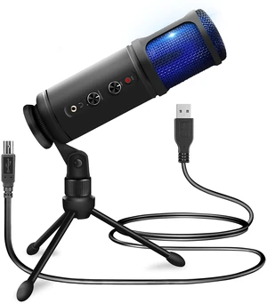 JOVIAL Pyle USB PC Recording Condenser Microphone, Portable Pro Audio Condenser Desk Mic, Blue LED, Adjustable Gain, Headphone Jack, Mute Control, Tripod Stand, for Podcast Streaming Gaming JOVIAL Pyle USB PC Recording Condenser Microphone, Portable Pro Audio Condenser Desk Mic, Blue LED, Adjustable Gain, Headphone Jack, Mute Control, Tripod Stand, for Podcast Streaming Gaming
