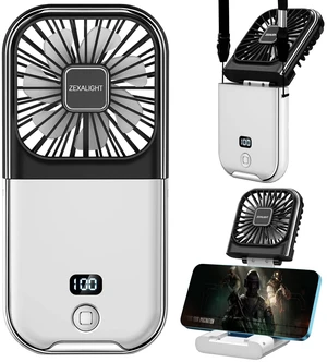 ZEXALIGHT USB Rechargeable Upgraded 5-in-1 Portable Handheld Fan, Necklace Fan, Desk Fan, Foldable Phone Stand, 4 Speeds Airflow, Quiet Personal Fans with LED Digital Screen (Black) ZEXALIGHT USB Rechargeable Upgraded 5-in-1 Portable Handheld Fan, Necklace Fan, Desk Fan, Foldable Phone Stand, 4 Speeds Airflow, Quiet Personal Fans with LED Digital Screen (Black)