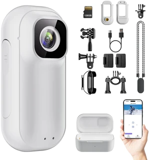 4K Mini Action Camera with 1.5" Screen, 128GB WiFi Wearable Body Cam | Thumb-Sized POV Sports Camera, Charging Case & Magnetic Lanyard, for Motorcycle Helmet Vlogging Cycling 4K Mini Action Camera with 1.5" Screen, 128GB WiFi Wearable Body Cam | Thumb-Sized POV Sports Camera, Charging Case & Magnetic Lanyard, for Motorcycle Helmet Vlogging Cycling