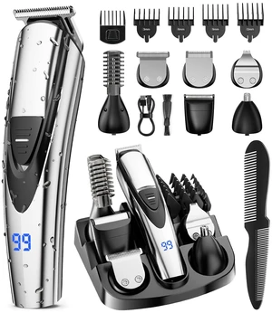 Rechargeable Beard Trimmer for Men: 12-in-1 Grooming Kit (Sliver) | Professional Barber Hair Clippers with 6 Detachable Heads & Turbo Speed - Waterproof for Wet/Dry - Safety Lock, 90-Min Rechargeable Beard Trimmer for Men: 12-in-1 Grooming Kit (Sliver) | Professional Barber Hair Clippers with 6 Detachable Heads & Turbo Speed - Waterproof for Wet/Dry - Safety Lock, 90-Min