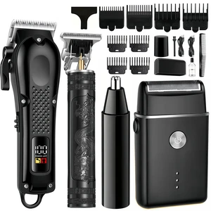 4-in-1 Hair Clippers for Men with LED, Beard Trimmer & Foil Shaver | Cordless USB Rechargeable Haircut Kit: Nose Trimmer, Self-Sharpening Blade, Low-Noise, Nick-Free, Black. 4-in-1 Hair Clippers for Men with LED, Beard Trimmer & Foil Shaver | Cordless USB Rechargeable Haircut Kit: Nose Trimmer, Self-Sharpening Blade, Low-Noise, Nick-Free, Black.
