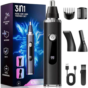 Nose Hair Trimmer for Men Women,3-in-1 Rechargeable Ear and Nose Trimmer with LED Display, Painless Eyebrow, Sideburn and Facial Hair Trimmer, USB-C, Waterproof, Dual-Edge Blades, gifts for men(Black) Nose Hair Trimmer for Men Women,3-in-1 Rechargeable Ear and Nose Trimmer with LED Display, Painless Eyebrow, Sideburn and Facial Hair Trimmer, USB-C, Waterproof, Dual-Edge Blades, gifts for men(Black)