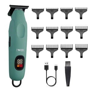 IWEEL Professional Beard Trimmer for Men, Electric Hair Clippers | Zero Gapped T-Blade Edgers, Cordless Rechargeable Mustache Trimmer Grooming Kit for Body, LCD Display, Green