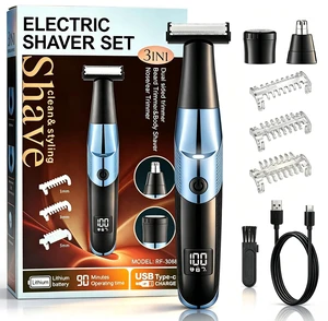 LEUER 3in1 Mens Grooming Kit, Rechargeable LED Beard Trimmer, Nose Ear & Body Shaver with Guide Combs LEUER 3in1 Mens Grooming Kit, Rechargeable LED Beard Trimmer, Nose Ear & Body Shaver with Guide Combs