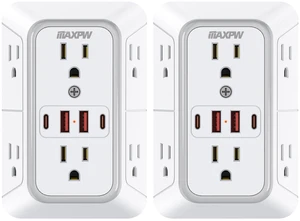Multi Plug Wall Outlet Extender,6 Outlets with 4 USB Ports (2 USB-C),2 Pack | 1050J Surge Protector,3-Sided Wide Spaced Power Strip,1875W, ETL Listed,Charging Station for Home Office Dorm Travel,White Multi Plug Wall Outlet Extender,6 Outlets with 4 USB Ports (2 USB-C),2 Pack | 1050J Surge Protector,3-Sided Wide Spaced Power Strip,1875W, ETL Listed,Charging Station for Home Office Dorm Travel,White