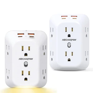 2 Pack Outlet Extender Surge Protector, 6 Outlet Splitter with 4 USB Ports (1pcs Light with one PD20W + 1pcs no Light), 4 Sided 1050 J Multi Plug Wall Adapter Power Strip 2 Pack Outlet Extender Surge Protector, 6 Outlet Splitter with 4 USB Ports (1pcs Light with one PD20W + 1pcs no Light), 4 Sided 1050 J Multi Plug Wall Adapter Power Strip