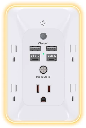 Multi Plug Outlet, Outlet Extender with 4 USB Ports(2 USB C) Night Light | HANYCONY 1050J Surge Protector, Wall Mount, Outlet Splitter for Bathroom Kitchen Camper Dorm Room Essentials