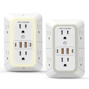 2-Pack Power Strip Extension Protector with 6 outlets and 4 USB Ports (2 USB-A, 2 USB-C with one PD 30W Fast Charge), Three-Sided Power Strip, Spaced outlets Design,1pcs Light with 1pcs no Light 2-Pack Power Strip Extension Protector with 6 outlets and 4 USB Ports (2 USB-A, 2 USB-C with one PD 30W Fast Charge), Three-Sided Power Strip, Spaced outlets Design,1pcs Light with 1pcs no Light