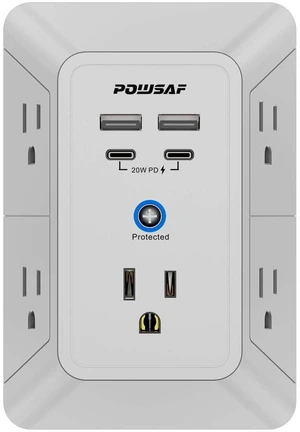 5 Outlet Extender Multi Plug Wall Outlets with 4 USB Charging Ports(2 USB-C PD 20W), 3 Sided 1680J Surge Protector Power Strip with Adapter Spaced Outlets for Home, Office, Travel, ETL Listed, Grey 5 Outlet Extender Multi Plug Wall Outlets with 4 USB Charging Ports(2 USB-C PD 20W), 3 Sided 1680J Surge Protector Power Strip with Adapter Spaced Outlets for Home, Office, Travel, ETL Listed, Grey