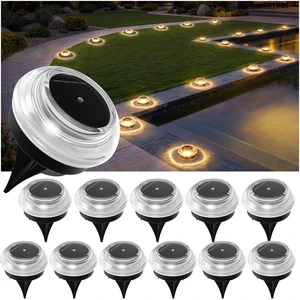 Solar Ground Lights Outdoor, 12PK IP67 Waterproof Pathway Lights Warm White | 3-Ton Load Capacity, Shatterproof Acrylic & ABS, Deck Lights Solar Powered for Driveway,Sidewalk, Garden, Dock, Yard Decor