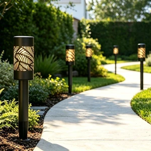 LAMTREE 6 Pack 8 Lumens Solar Pathway Lights, Metal Lamp with Grey Power Coating, Warm White Light with Nice Light Pattern on the Ground for Pathway, Lawn and Garden