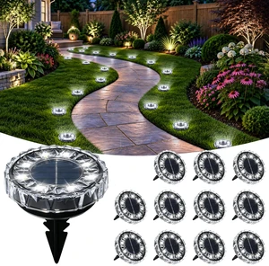 SOLPEX 12 Pack Solar Ground Lights Outdoor, Yard Lights Cool White | IP65 Waterproof Landscape Lighting for Walkway, Driveway, Pathway, Garden, Backyard Decor- Diamond Style Lampshade