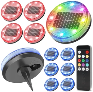VOLISUN Solar Ground Lights with Remote Control  IP68 Waterproof Color Changing Flat Pathway Lights  RGB Solar Disk Lights with Lens for Yard Walkway Patio Garden Driveway [12 Pack]