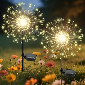Solar Garden Lights Outdoor, Solar Firework Fairy Lights Garden Decor | 2 Pack 120 LED, Outdoor Waterproof, Solar Powered for Yard Pathway Flowerbed Planter Halloween Christmas Decor, Warm White Solar Garden Lights Outdoor, Solar Firework Fairy Lights Garden Decor | 2 Pack 120 LED, Outdoor Waterproof, Solar Powered for Yard Pathway Flowerbed Planter Halloween Christmas Decor, Warm White