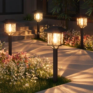 XMCOSY+ Solar Pathway Lights Outdoor 4 Pack, Warm White Solar Garden Lights | IP65 Waterproof, 2-Tone Stainless Steel & Glass, LED Edison Glow Landscape Lighting for Walkway Yard Patio Driveway Decor