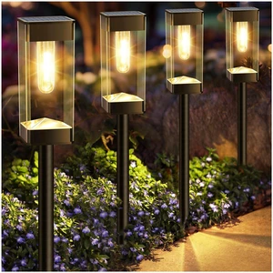 Gorrzai Solar Pathway Lights Outdoor Waterproof Landscape Lighting 4 Pack | Solar Lights Outdoor for Yard Driveway Garden Walkway Lawn Path Decor, Auto On/Off, LED Bright Tungsten Filament Bulb