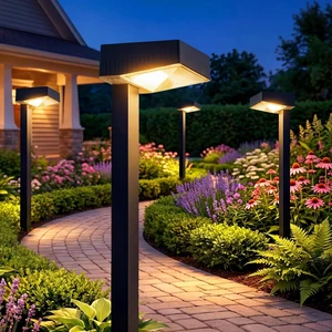 NFEVER Solar Pathway Lights Outdoor: 8 Pack 80LM Bright Walkway Lighting | 27.4-in Max Height with 3 Adjustable Levels - IP65 Waterproof 12H Lasting - 2700K Warm White 2 Modes Garden Driveway Clearly