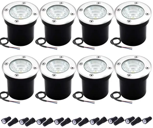 Well Lights Landscape Lighting, Low Voltage Outdoor In Ground Landscape Lights, 5W 12V-24V Waterproof Warm White 3000K Deck Light for Garden, Pathway, Driveway, 8-Pack(Wire Connectors Included)