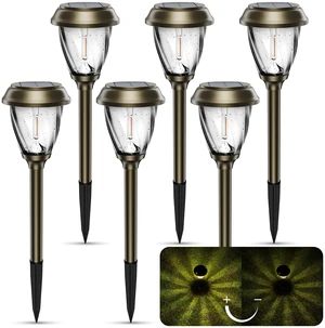XMCOSY+ Solar Pathway Lights Outdoor 6 Pack, 2 Lighting Modes Garden Lights | 2 Modes (10/25 LM), IP65 Waterproof Warm White LED Glass & Metal Landscaping Decor for Yard Walkway Driveway Patio & Path