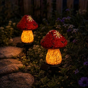 Solar Mushroom Lights Outdoor, 2 Pack Waterproof Decorative Garden Pathway Lights, Hand-Painted Resin Fairy Garden Decor for Yard Lawn Patio Walkway, Unique Gift for Women Garden Lovers