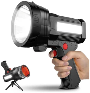BIGSUN Q953 Rechargeable Spotlight 2000,000 High Lumen LED Flashlightv with COB Flood Light, Super Power 10,000 mAh Battery, 20H Run for Working, Hunting,Type-C Input, Red Lens and Tripod Included BIGSUN Q953 Rechargeable Spotlight 2000,000 High Lumen LED Flashlightv with COB Flood Light, Super Power 10,000 mAh Battery, 20H Run for Working, Hunting,Type-C Input, Red Lens and Tripod Included