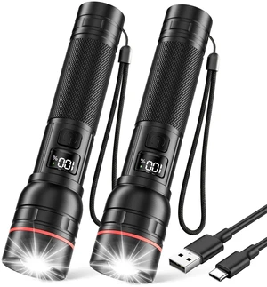 RECHOO Rechargeable Flashlights 2 Pack, Super Bight Flashlight High Lumens | 3 Modes Zoomable Flahslight with LCD Digital Display, Small Powerful Handheld Torch Light for Home Camping Emergencies RECHOO Rechargeable Flashlights 2 Pack, Super Bight Flashlight High Lumens | 3 Modes Zoomable Flahslight with LCD Digital Display, Small Powerful Handheld Torch Light for Home Camping Emergencies